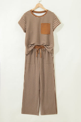 Alicia Stripe Crew Neck Two Piece Sets