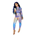 Fela Money Printed Sheer Mesh Long Sleeve Jumpsuits - Vestir en Moda