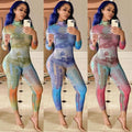 Fela Money Printed Sheer Mesh Long Sleeve Jumpsuits - Vestir en Moda