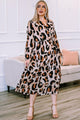 Fermina Plus Size Leopard Print Surplice Neck Long Sleeve Midi Dress - Vestir en Moda