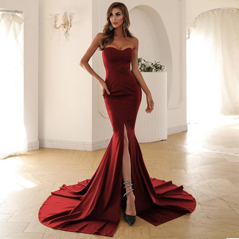 Fernanda Sexy Fishtail Solid Color Wrap Party Evening Dresses - Vestir en Moda