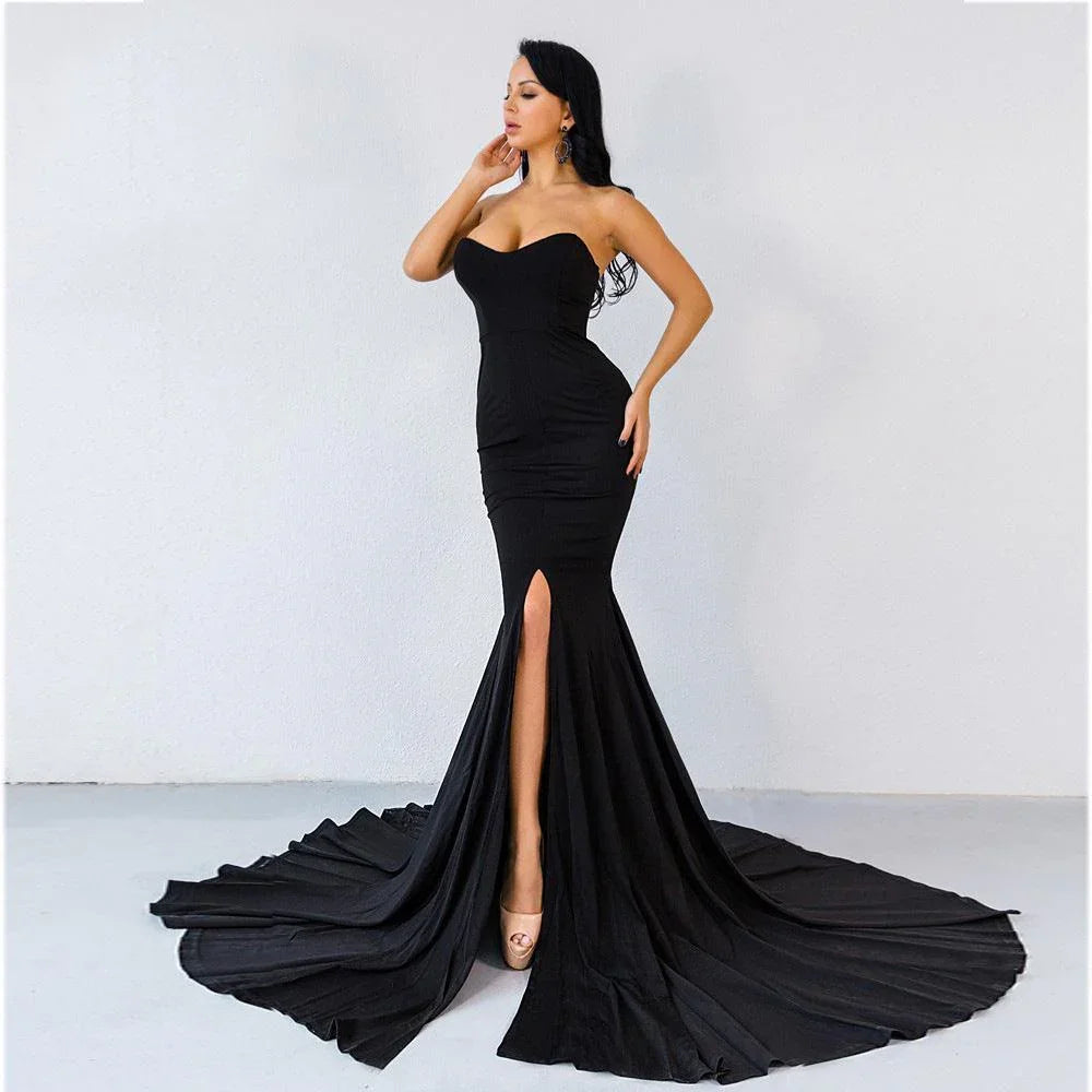 Fernanda Sexy Fishtail Solid Color Wrap Party Evening Dresses - Vestir en Moda