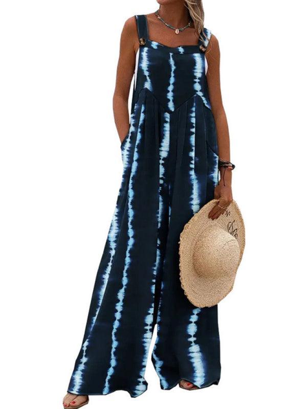Flor Printed Sleeveless Suspender Jumpsuits Women Clothing - Vestir en Moda