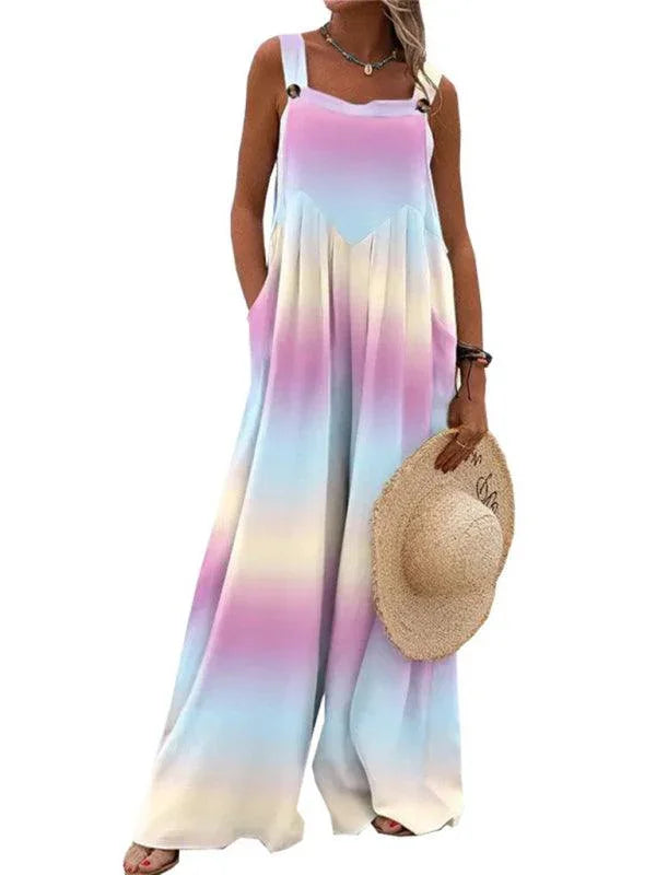 Flor Printed Sleeveless Suspender Jumpsuits Women Clothing - Vestir en Moda
