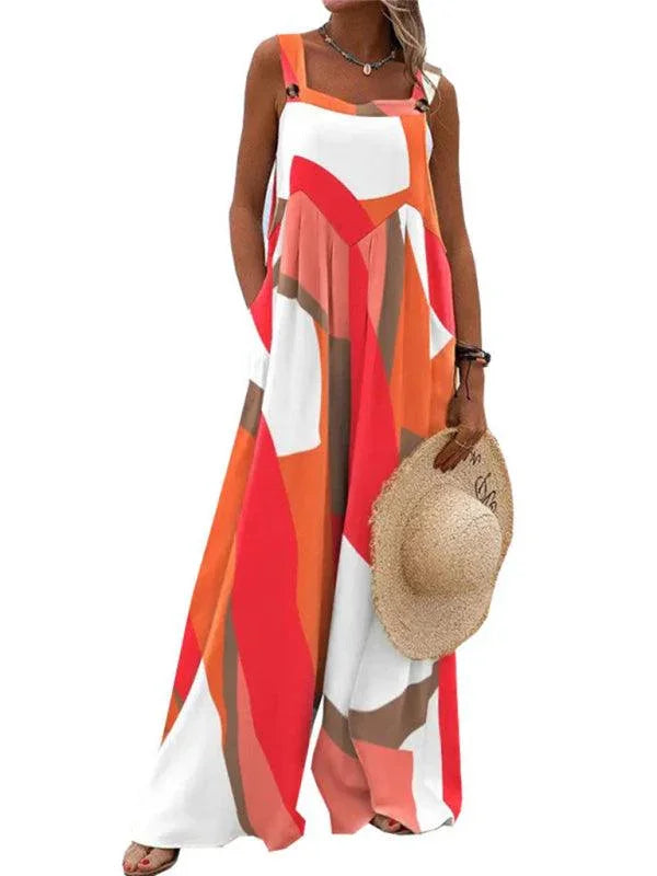 Flor Printed Sleeveless Suspender Jumpsuits Women Clothing - Vestir en Moda