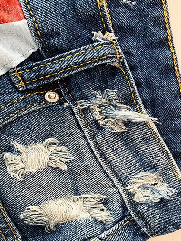 Francesca American Flag Fringe Star Printed Jean Shorts - Vestir en Moda