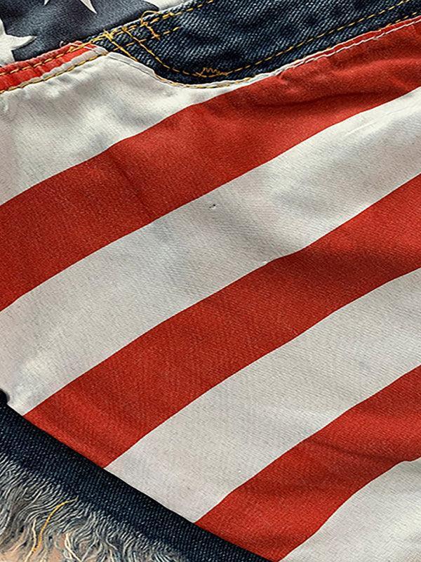 Francesca American Flag Fringe Star Printed Jean Shorts - Vestir en Moda