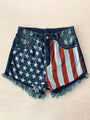 Francesca American Flag Fringe Star Printed Jean Shorts - Vestir en Moda