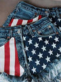 Francesca American Flag Fringe Star Printed Jean Shorts - Vestir en Moda