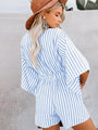 Gabriela Women Slim Waist Striped Deep V Trumpet Sleeve Rompers - Vestir en Moda