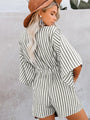 Gabriela Women Slim Waist Striped Deep V Trumpet Sleeve Rompers - Vestir en Moda