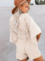 Gabriela Women Slim Waist Striped Deep V Trumpet Sleeve Rompers - Vestir en Moda