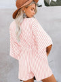 Gabriela Women Slim Waist Striped Deep V Trumpet Sleeve Rompers - Vestir en Moda