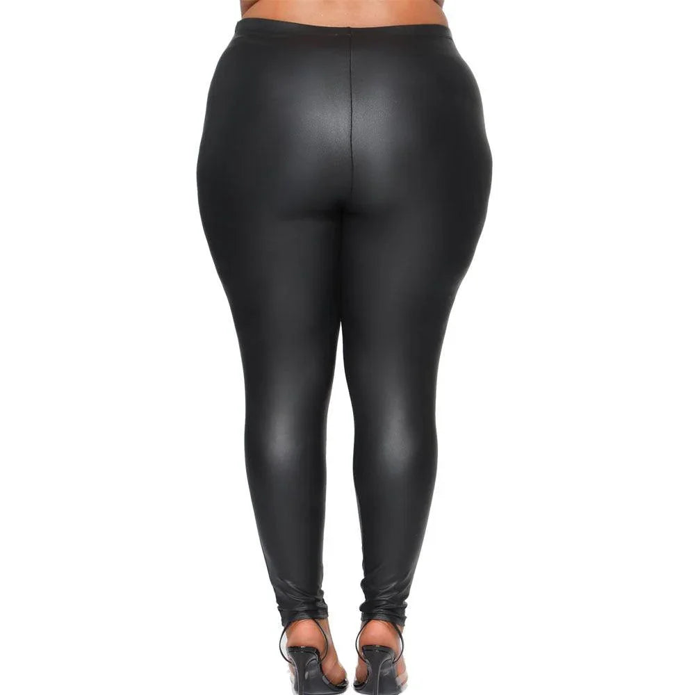 Gabriella Plus Size Solid Color Leather Low Sleeve Slim Trousers Set - Vestir en Moda