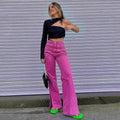 Gaelny Solid Color High Waist Hip Pocket Side Slit Casual Trousers - Vestir en Moda