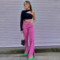 Gaelny Solid Color High Waist Hip Pocket Side Slit Casual Trousers - Vestir en Moda