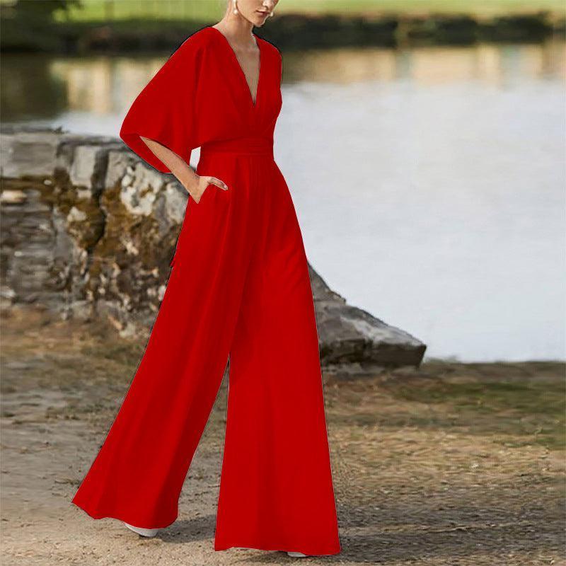 Germani Winter Women Jumpsuits Plunge High Waist Wide - Vestir en Moda