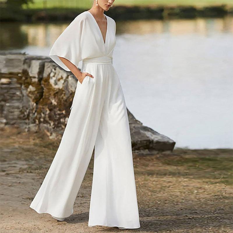 Germani Winter Women Jumpsuits Plunge High Waist Wide - Vestir en Moda