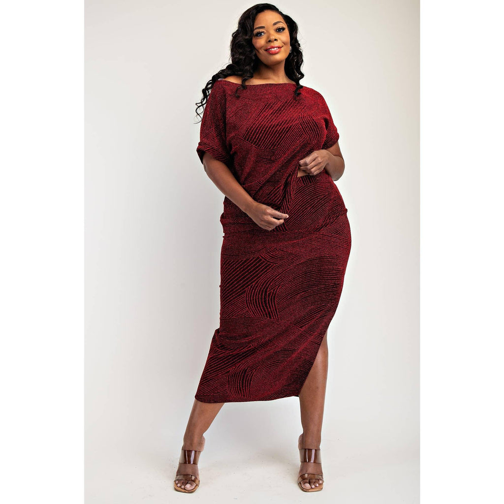 Gia Plus Size Lurex Knit Short Sleeve Elegant Matching Sets