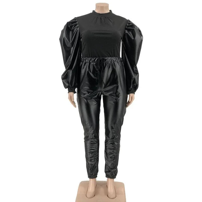 Gianna Clothing Plus Size Outfits Puff Sleeve Patchwork Crop Streetwear - Vestir en Moda