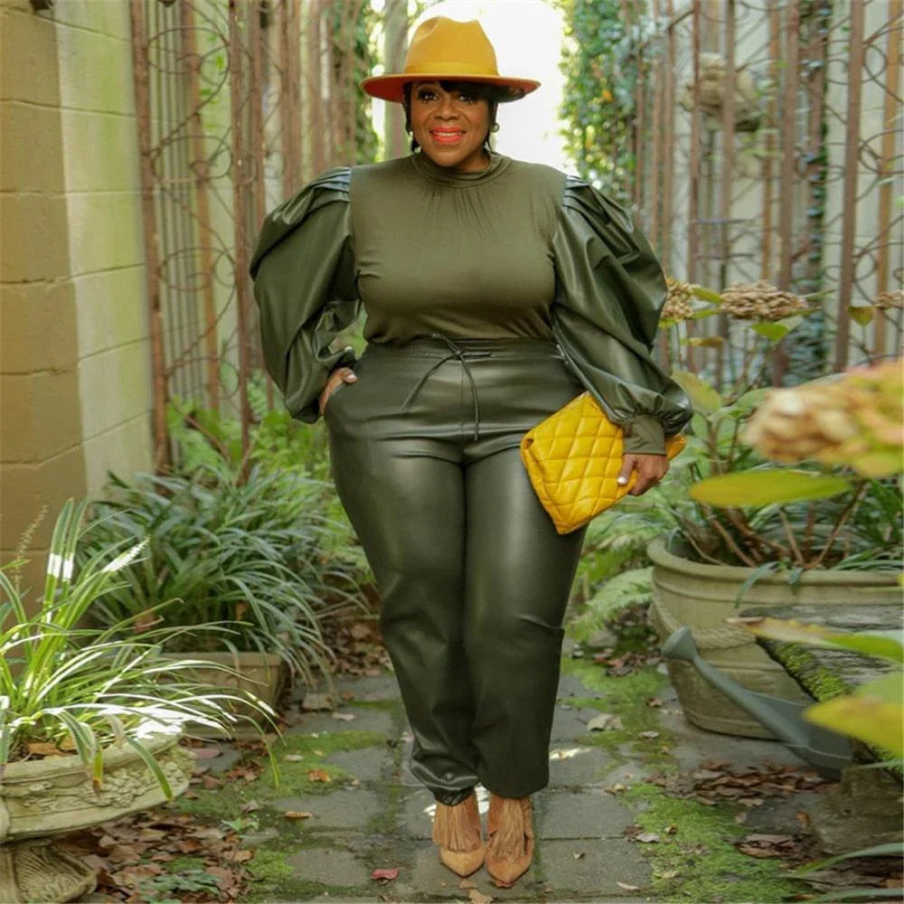 Gianna Clothing Plus Size Outfits Puff Sleeve Patchwork Crop Streetwear - Vestir en Moda