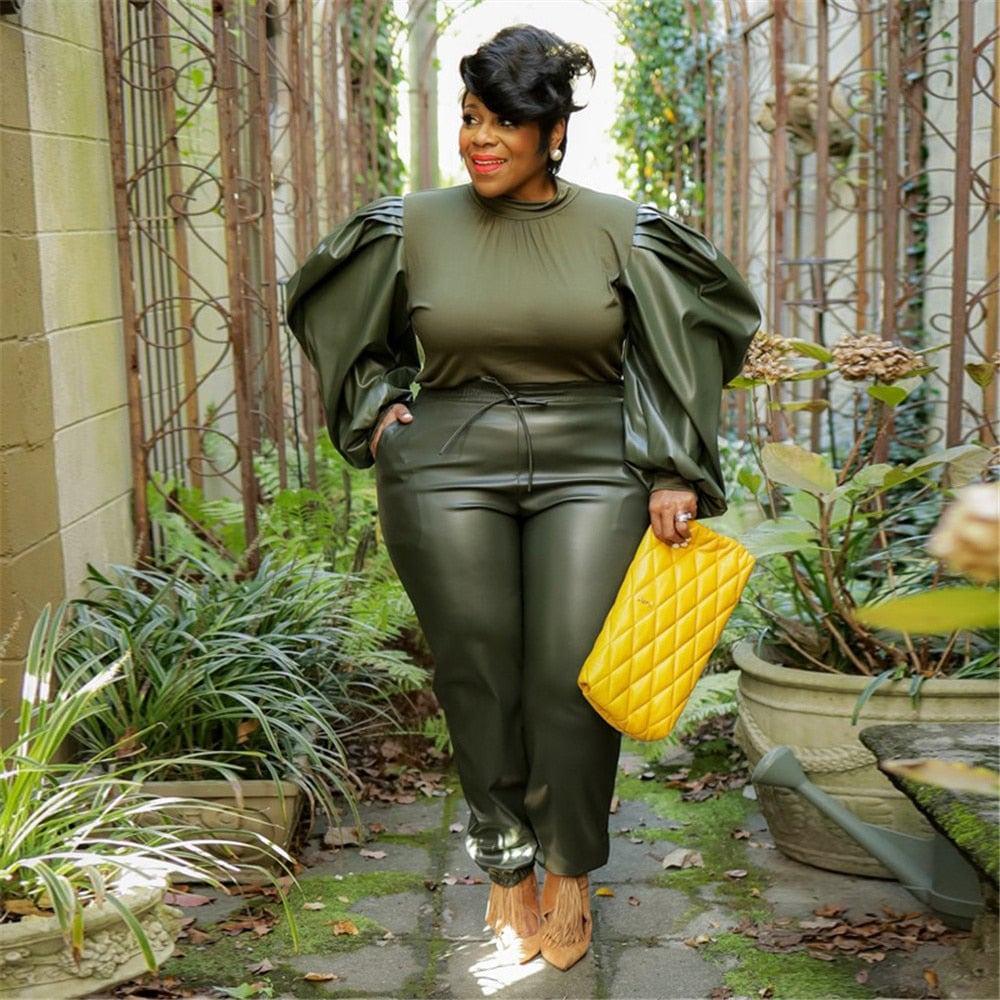Gianna Clothing Plus Size Outfits Puff Sleeve Patchwork Crop Streetwear - Vestir en Moda