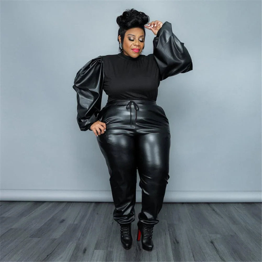 Gianna Clothing Plus Size Outfits Puff Sleeve Patchwork Crop Streetwear - Vestir en Moda
