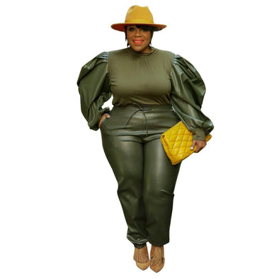 Gianna Clothing Plus Size Outfits Puff Sleeve Patchwork Crop Streetwear - Vestir en Moda