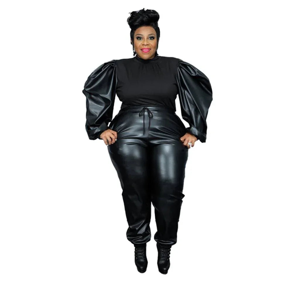Gianna Clothing Plus Size Outfits Puff Sleeve Patchwork Crop Streetwear - Vestir en Moda