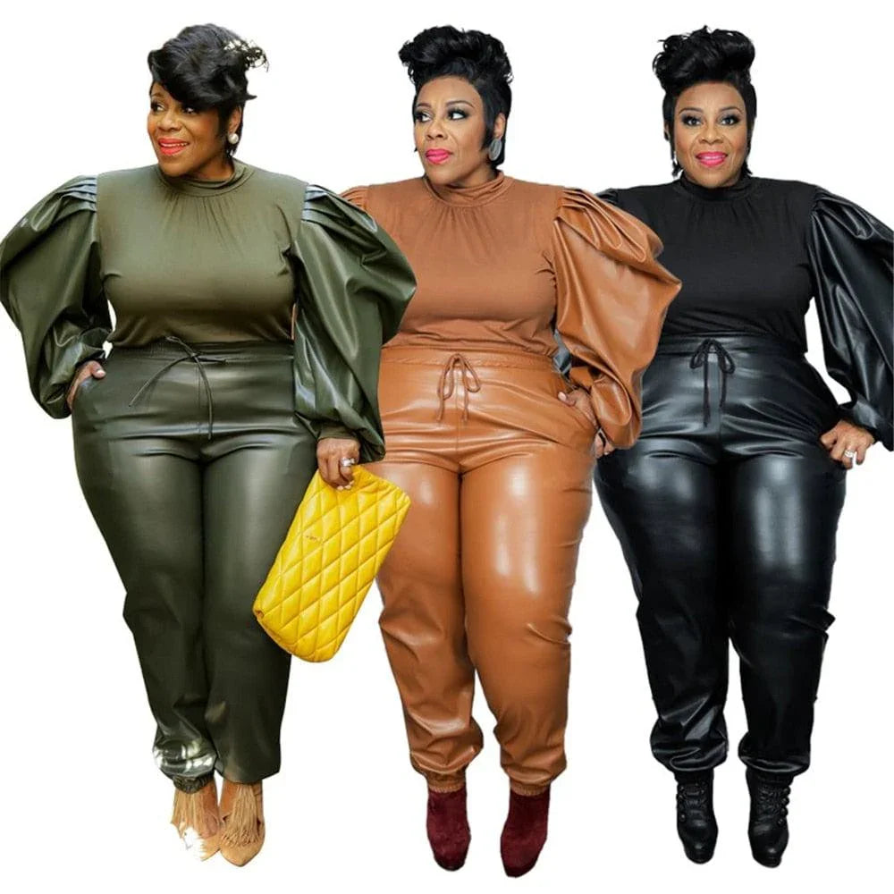 Gianna Clothing Plus Size Outfits Puff Sleeve Patchwork Crop Streetwear - Vestir en Moda