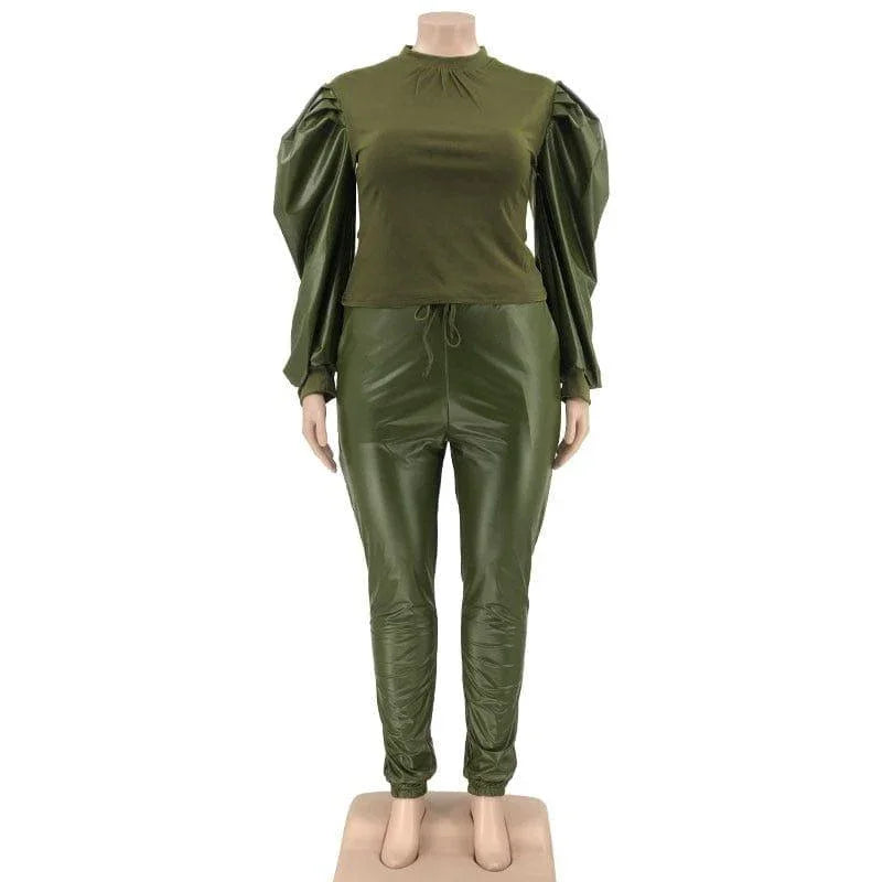 Gianna Clothing Plus Size Outfits Puff Sleeve Patchwork Crop Streetwear - Vestir en Moda