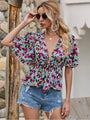 Gianna V Neck Floral Short Sleeve Blouse - Vestir en Moda