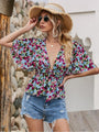Gianna V Neck Floral Short Sleeve Blouse - Vestir en Moda
