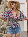 Gianna V Neck Floral Short Sleeve Blouse - Vestir en Moda