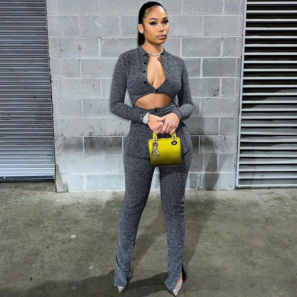 Giorgia Autumn Winter cropped Hollow two pieces Set - Vestir en Moda