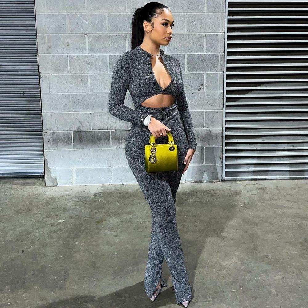 Giorgia Autumn Winter cropped Hollow two pieces Set - Vestir en Moda