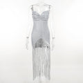 Giulia Dress Autumn Sequined Tassel Hem Chest Double-Layer V neck Brace - Vestir en Moda