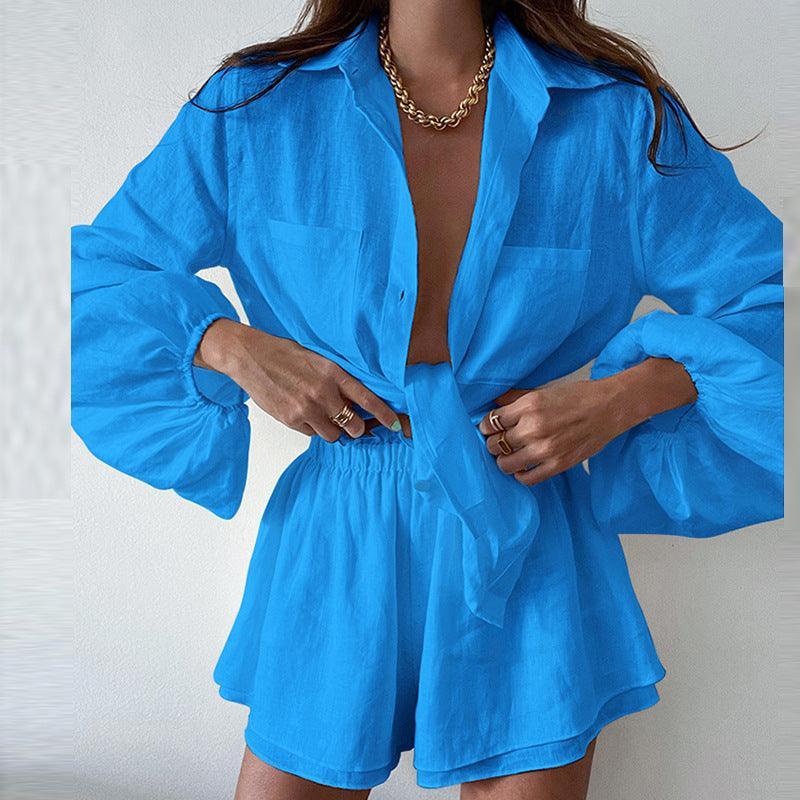 Giulia Summer Women Casual Solid Color Ruffles Long Sleeve sets - Vestir en Moda