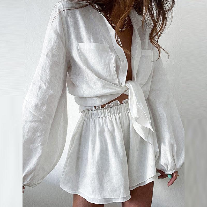 Giulia Summer Women Casual Solid Color Ruffles Long Sleeve sets - Vestir en Moda