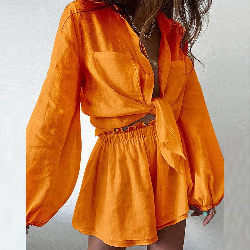 Giulia Summer Women Casual Solid Color Ruffles Long Sleeve sets - Vestir en Moda