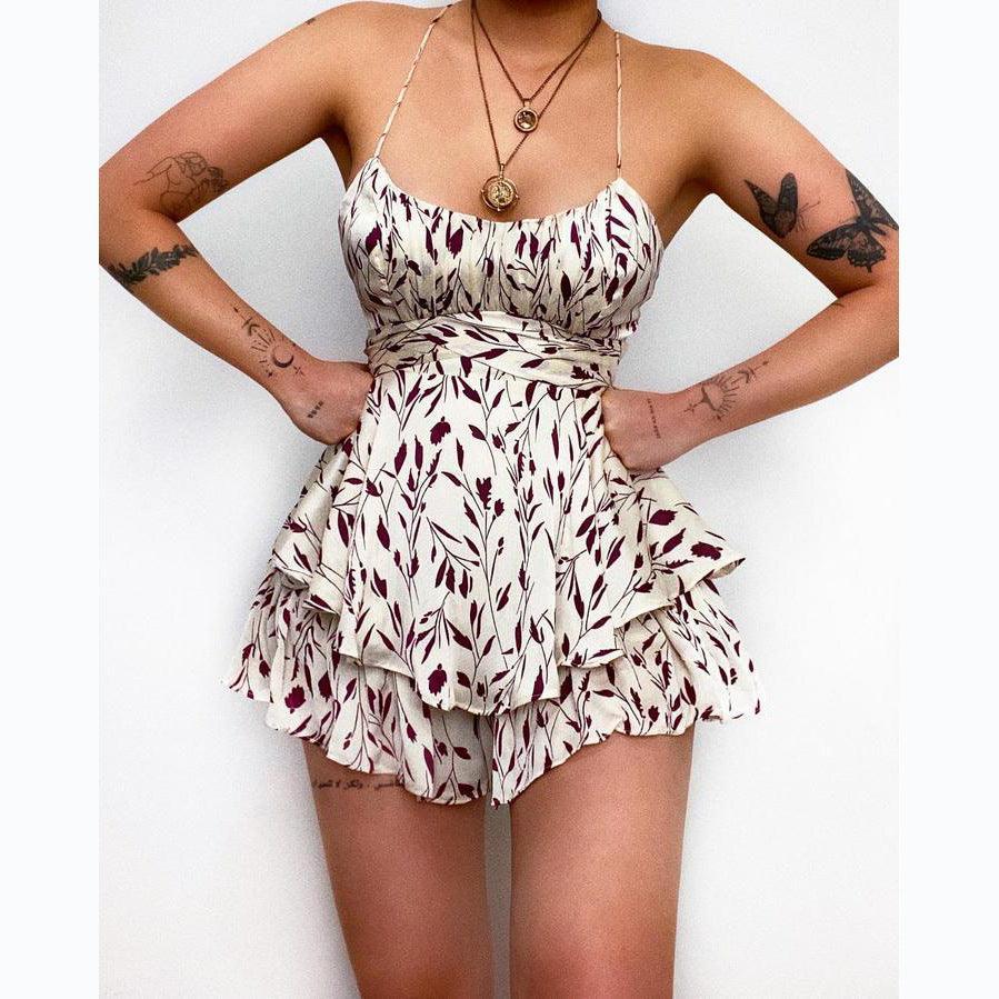 Glennis Sexy Trendy Printed Double Layer Sling Wide Leg Rompers - Vestir en Moda