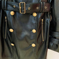Goods Stars Double Breasted Belt Leather Long Trench Coat - Vestir en Moda