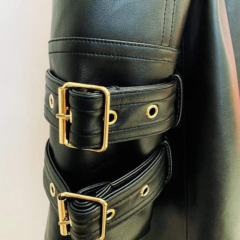 Goods Stars Double Breasted Belt Leather Long Trench Coat - Vestir en Moda