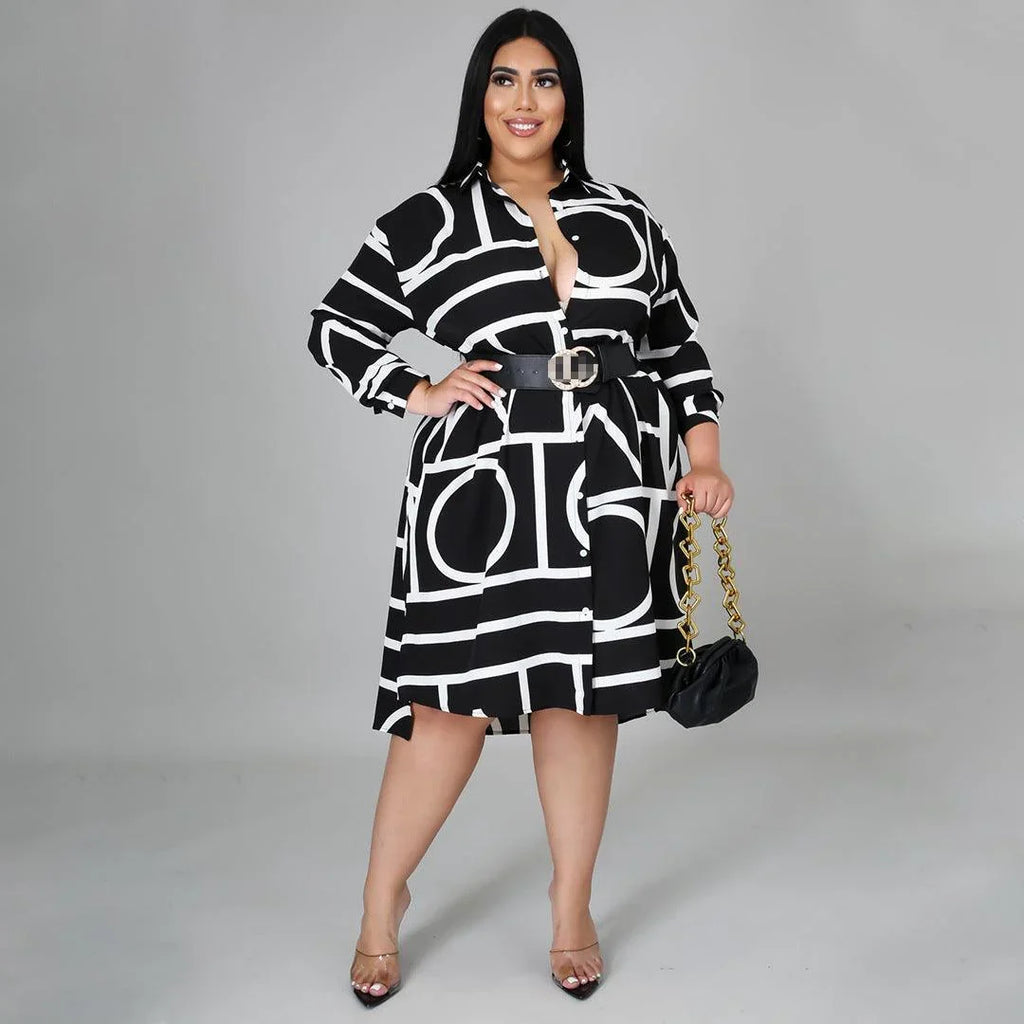 Grace Plus Size Printing Pleating Waist Woman Dresses - Vestir en Moda