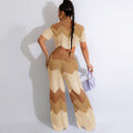 Grace Short Sleeved Wave Contrast Color Two Piece Sets - Vestir en Moda