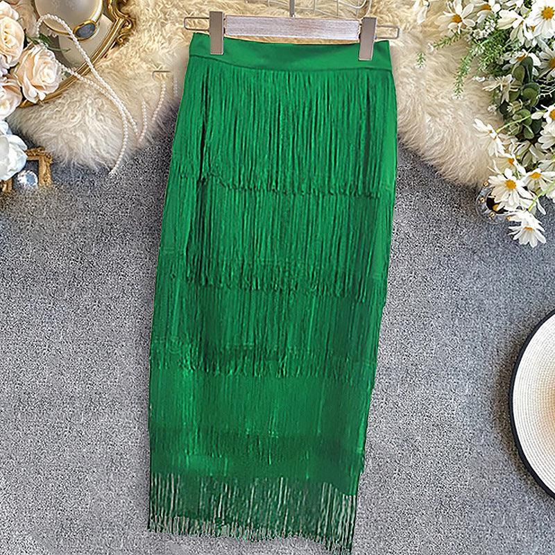Gracelyn High Waist Stitching Tassels Slim-Fit Hip Skirt - Vestir en Moda