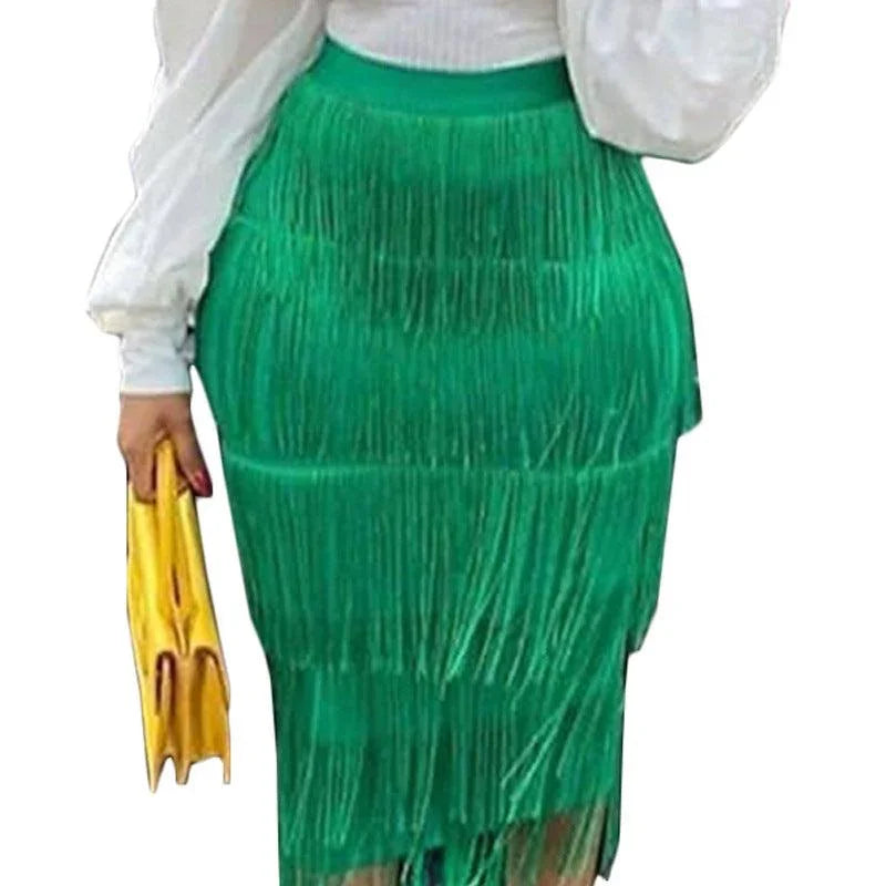 Gracelyn High Waist Stitching Tassels Slim-Fit Hip Skirt - Vestir en Moda