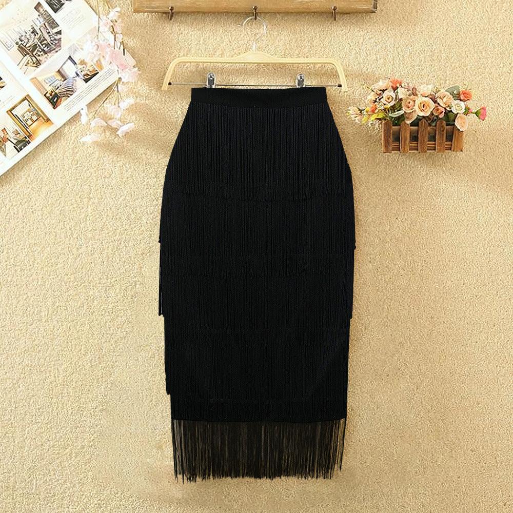 Gracelyn High Waist Stitching Tassels Slim-Fit Hip Skirt - Vestir en Moda