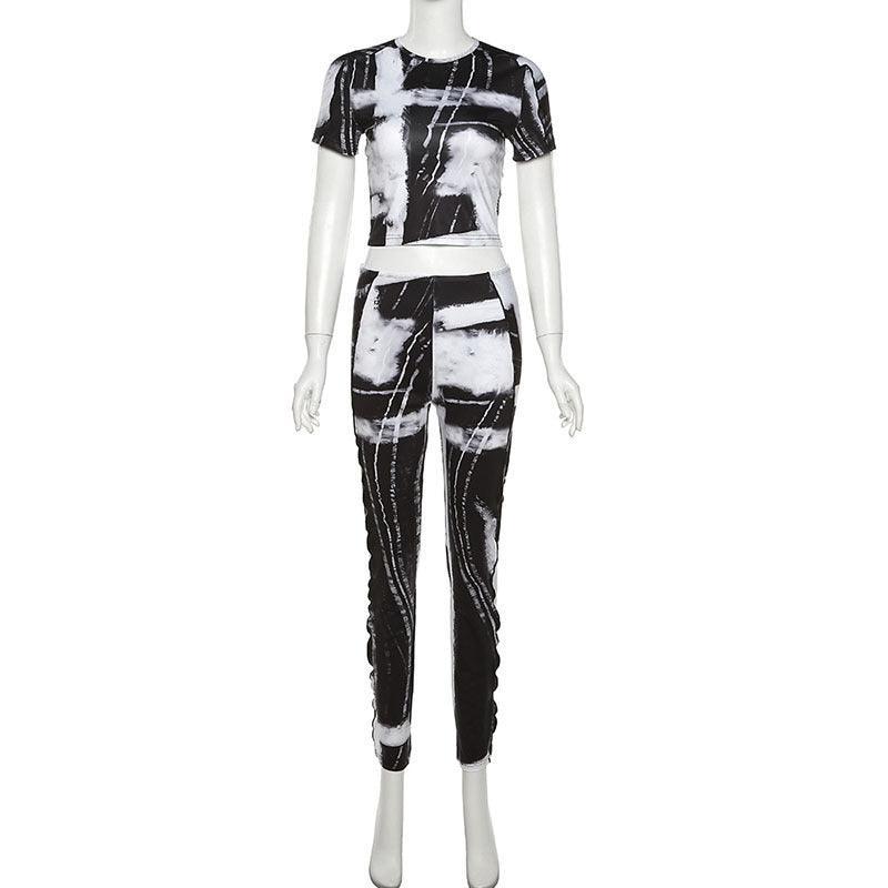 Hailey Round Neck Printed Slim Low Waist Skinny Trousers Set - Vestir en Moda
