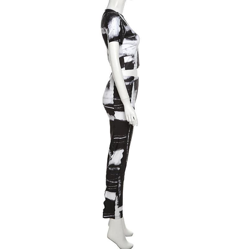 Hailey Round Neck Printed Slim Low Waist Skinny Trousers Set - Vestir en Moda